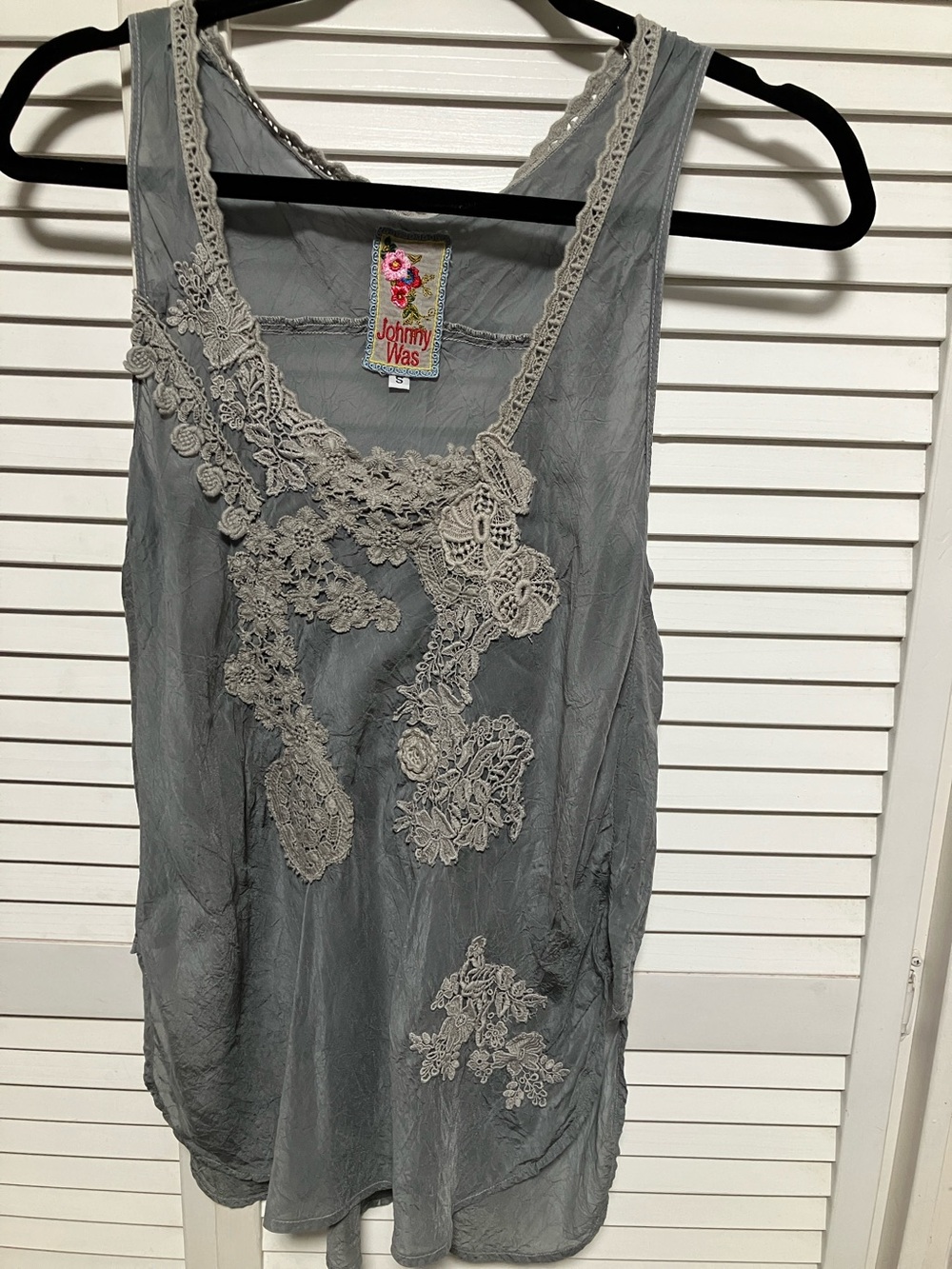 Johnny Was Grey Lace-Embellished Sleeveless Camisole